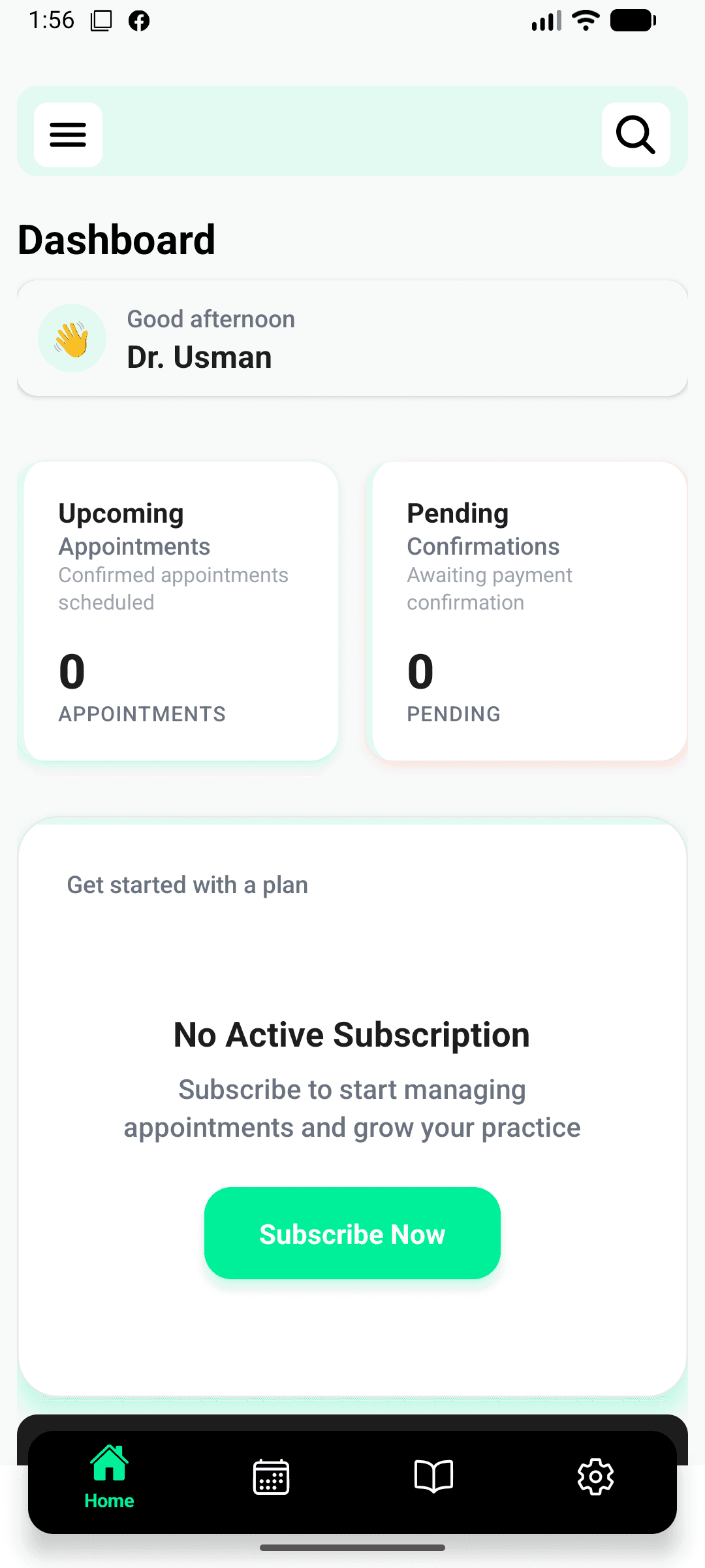 Profile screen with settings button