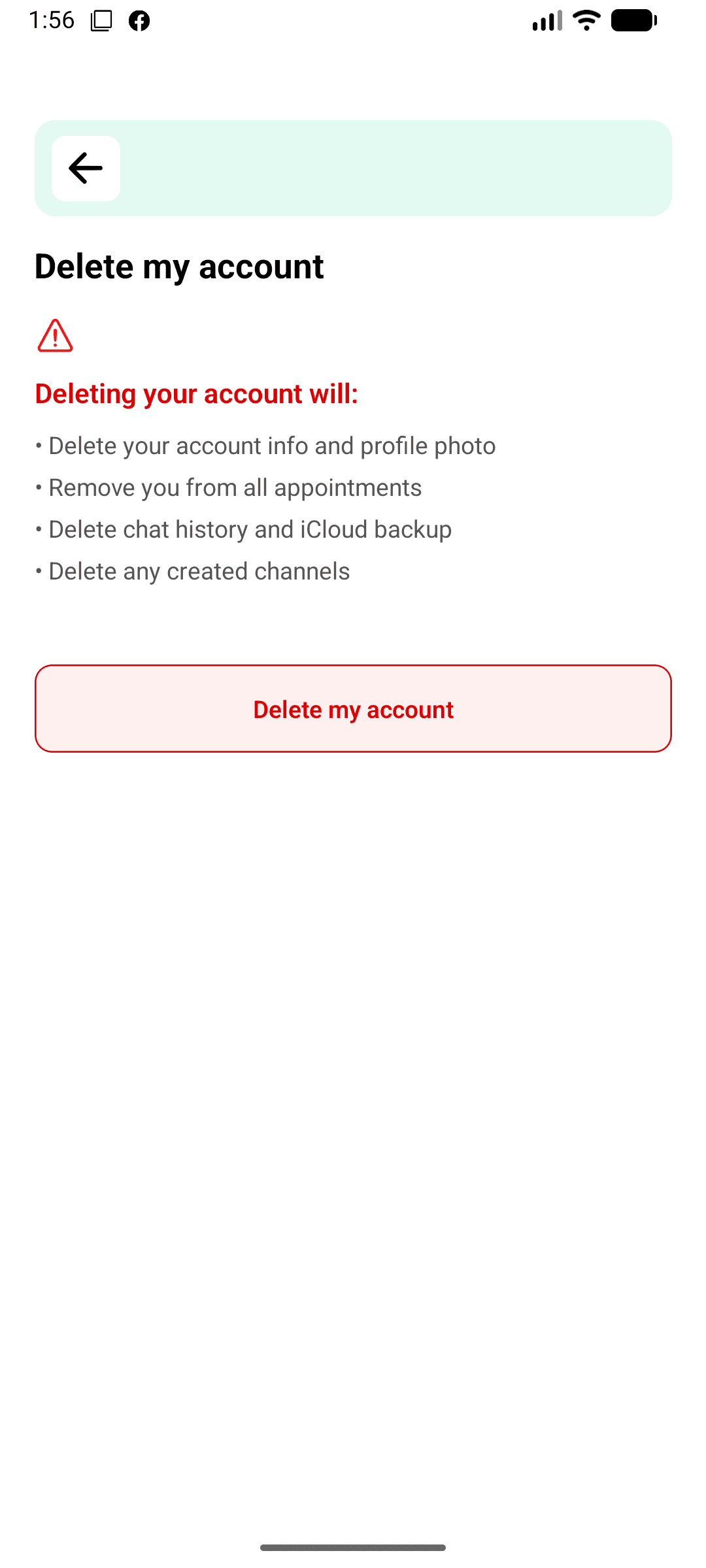 Settings screen view